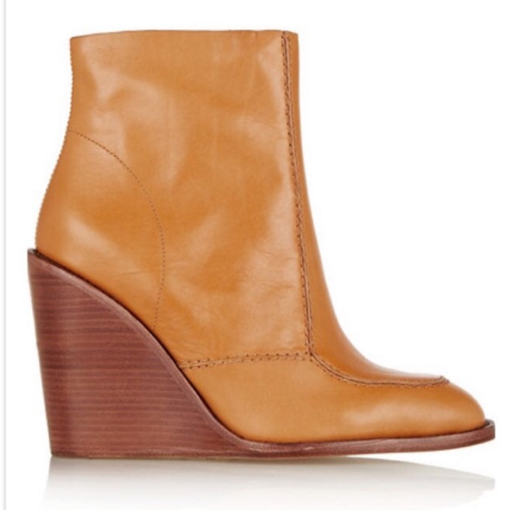See By Chloé Tan Leather Wedge Ankle Boots